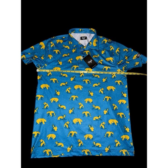 Waggle NWT Mens Blue Yellow Bears Performance Short Sleeve‎ Polo Golf Size L - Picture 3 of 7